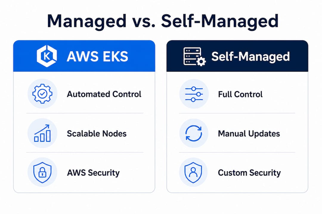 Infographic comparing AWS EKS and self-managed Kubernetes