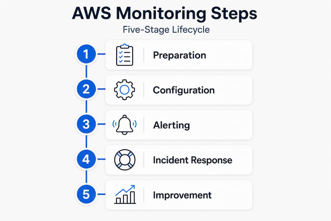 Infographic showing AWS monitoring five-step lifecycle