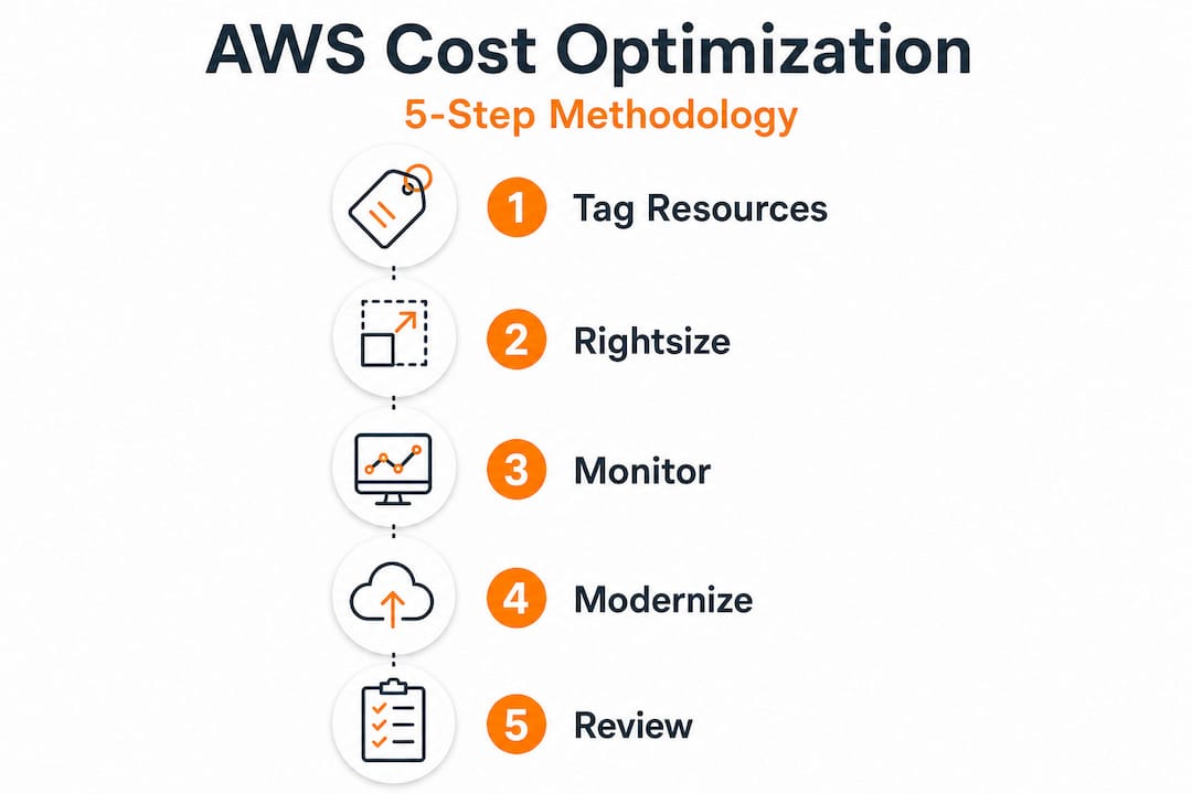 Infographic showing five AWS cost optimization steps