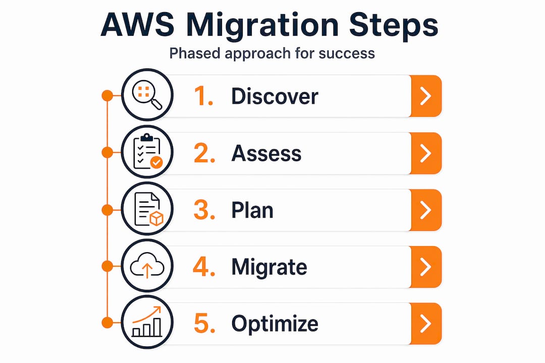 Infographic showing AWS migration steps