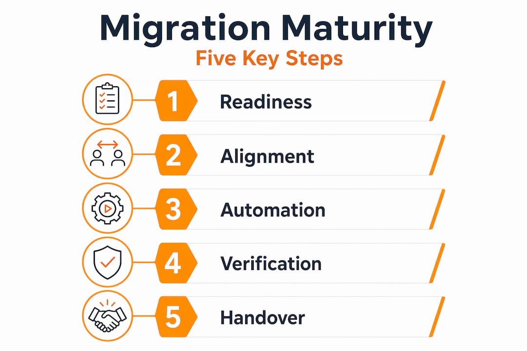 Infographic outlining five migration maturity steps
