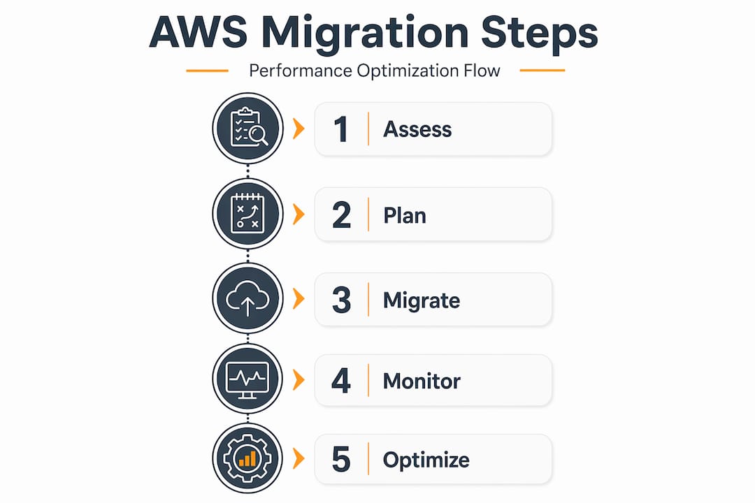 Infographic of AWS migration and optimization steps