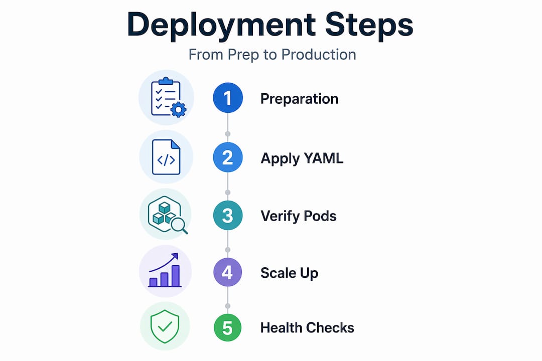 Infographic showing step-by-step Kubernetes deployment process