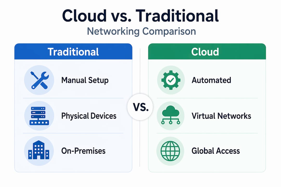 Infographic comparing cloud and traditional networking