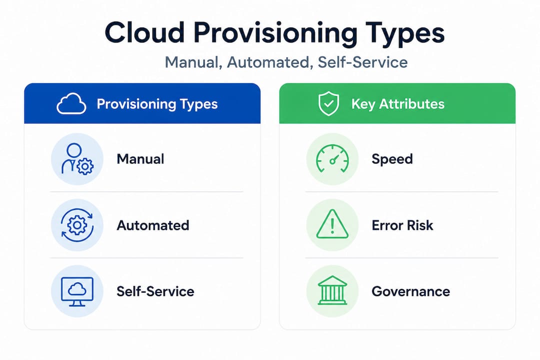 Infographic comparing cloud provisioning types and attributes