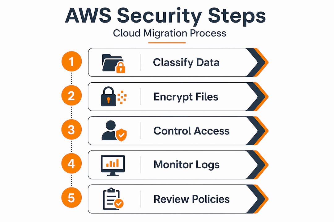Infographic with AWS security migration steps