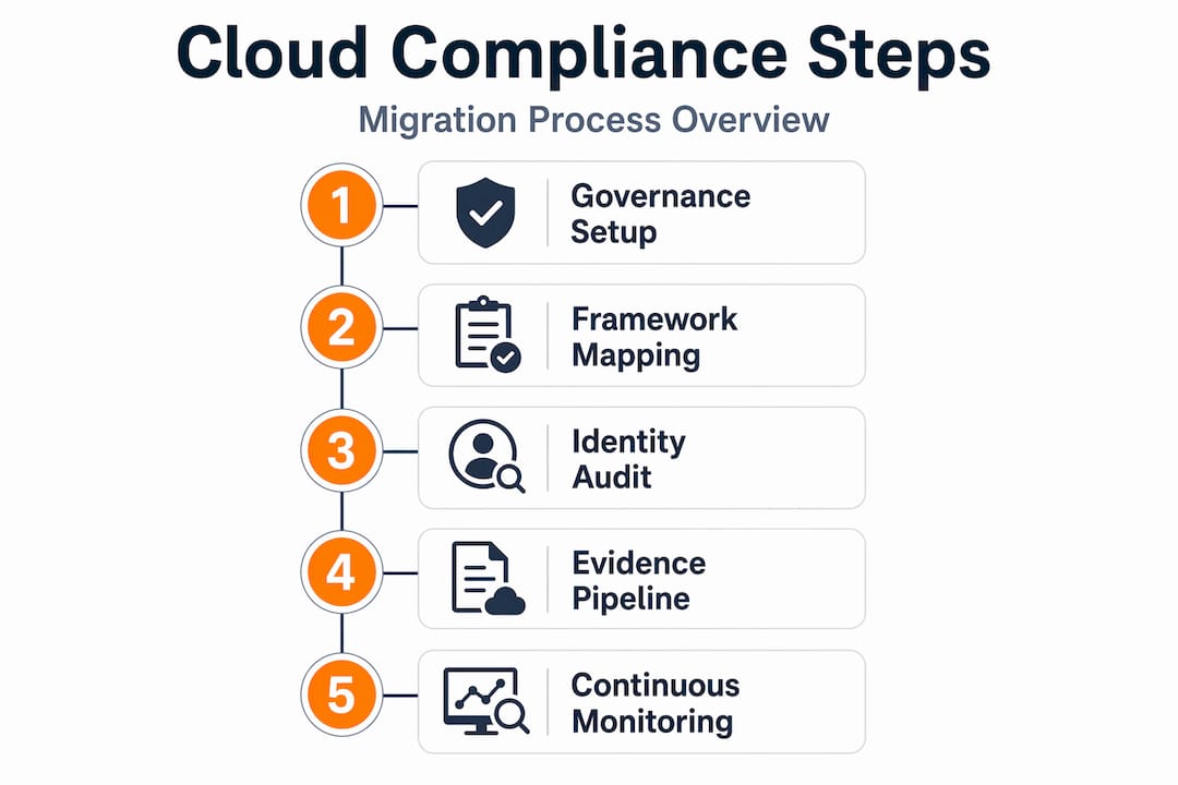 Infographic showing steps of cloud compliance migration