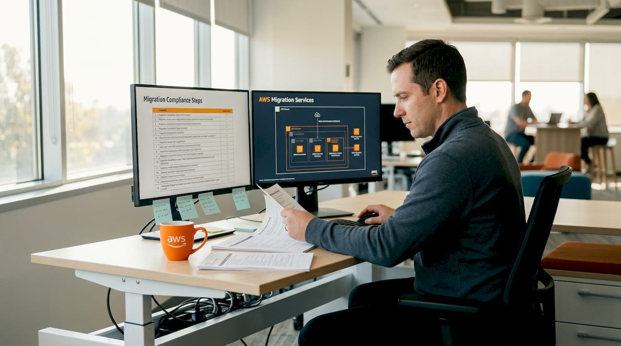IT specialist reviewing cloud migration checklist
