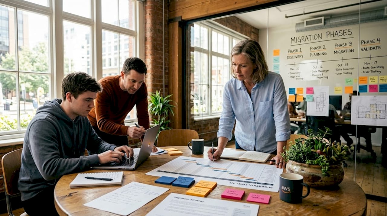 IT team reviews migration plan in conference room