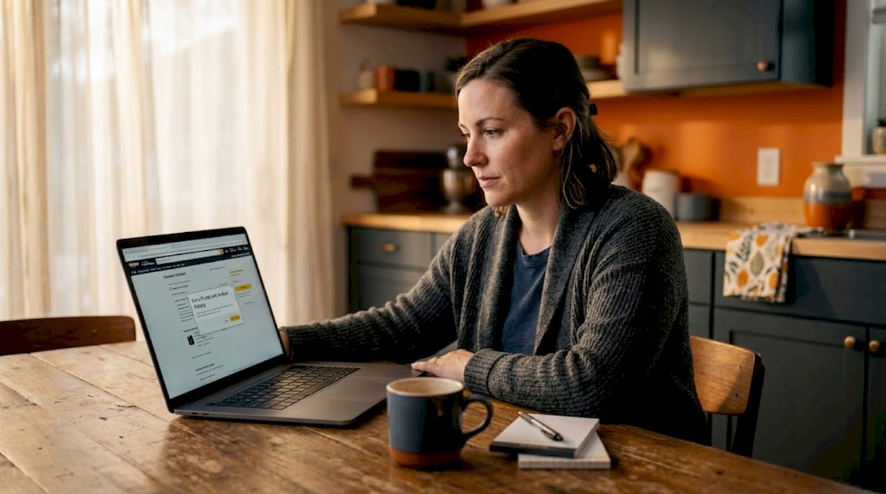 Woman selecting no-rush shipping credit on laptop