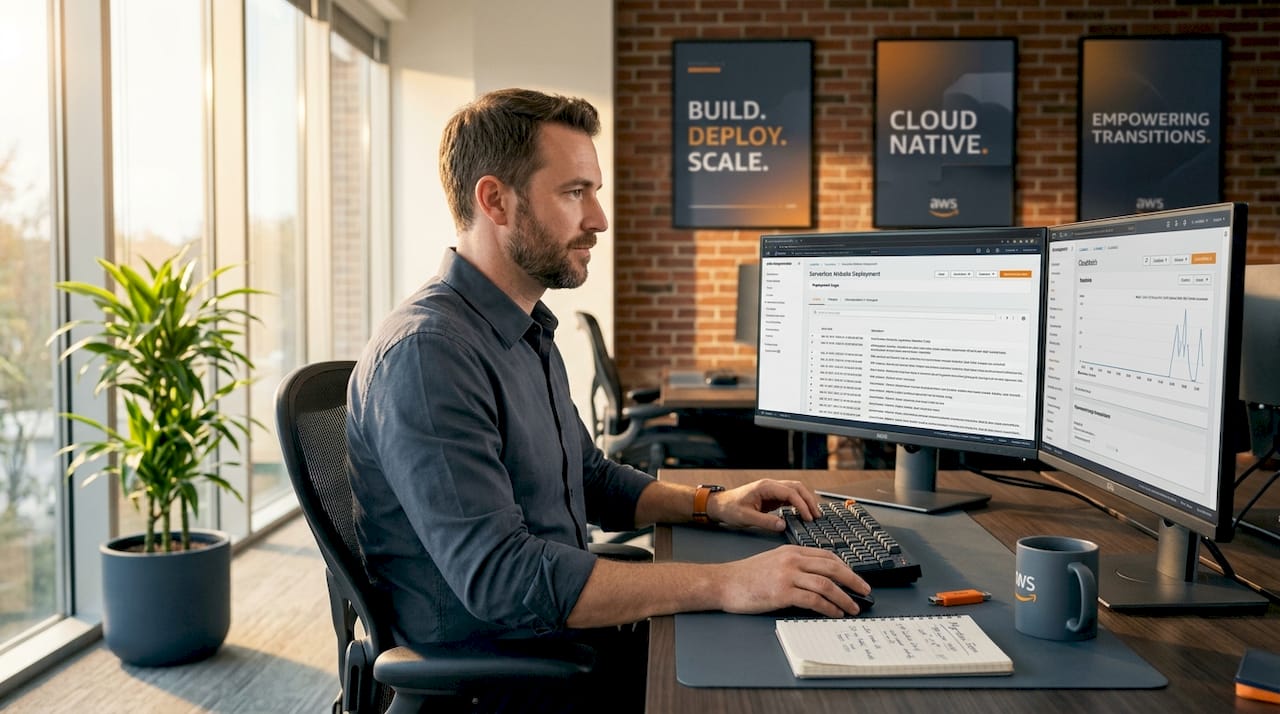 IT manager at open-plan workspace