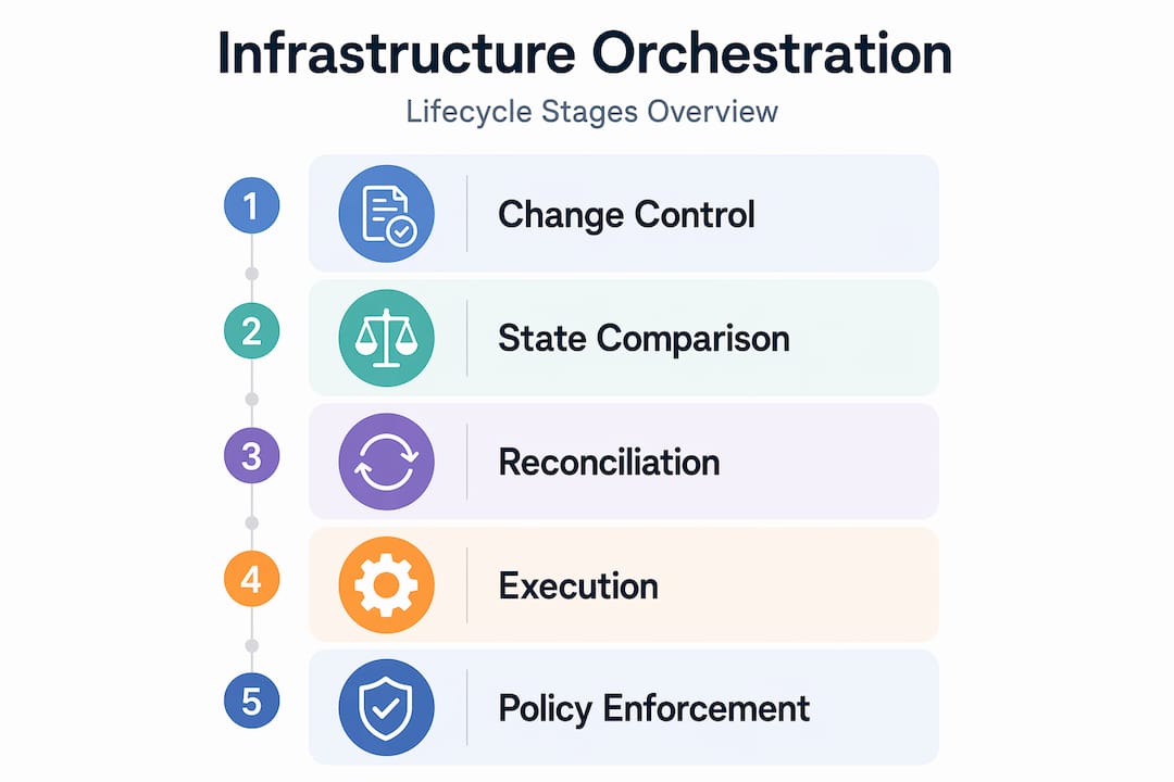 Infographic showing lifecycle stages of infrastructure orchestration
