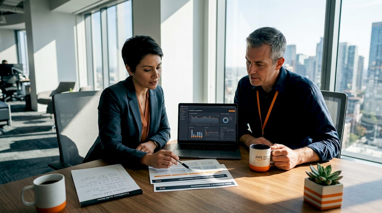 IT team reviewing cloud compliance documents