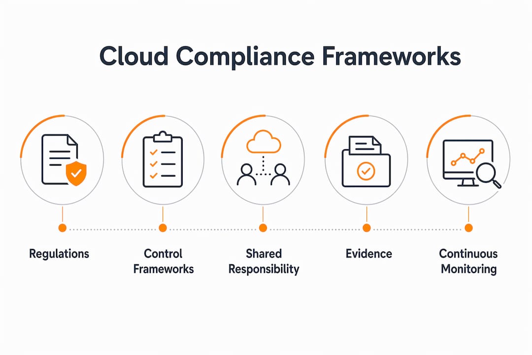 Infographic showing cloud compliance framework tiers and components