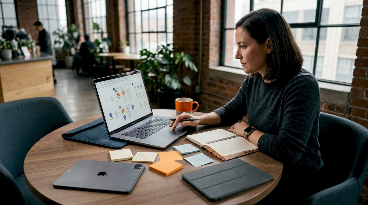 IT professional reviewing migration diagrams