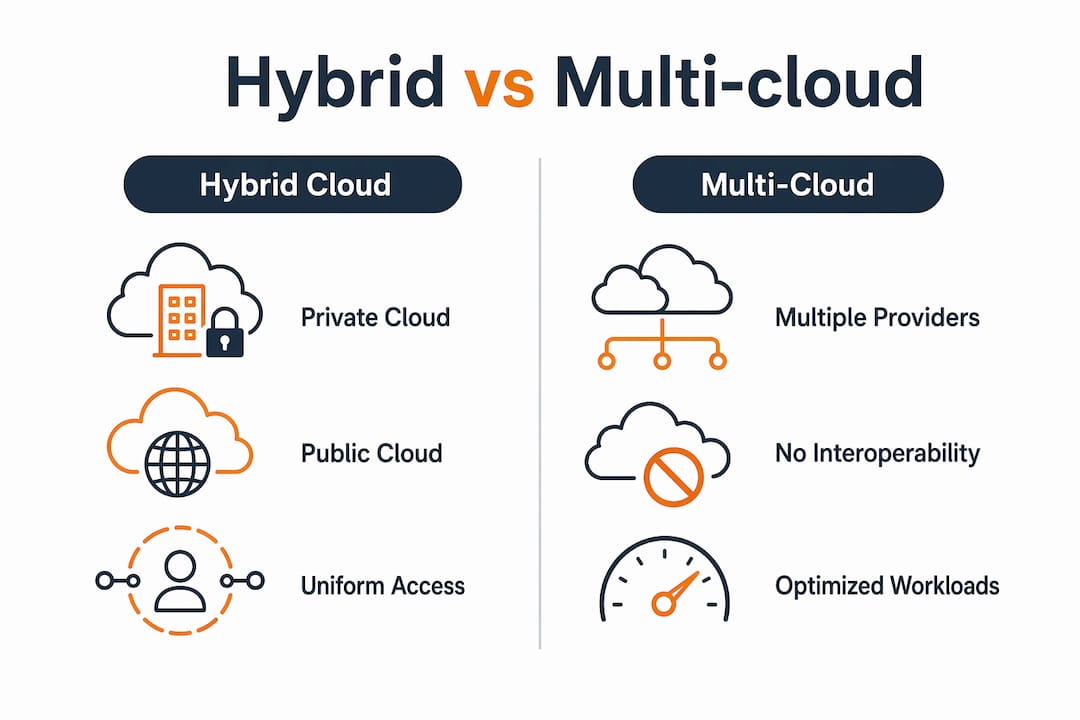 Infographic comparing hybrid and multi-cloud strategies