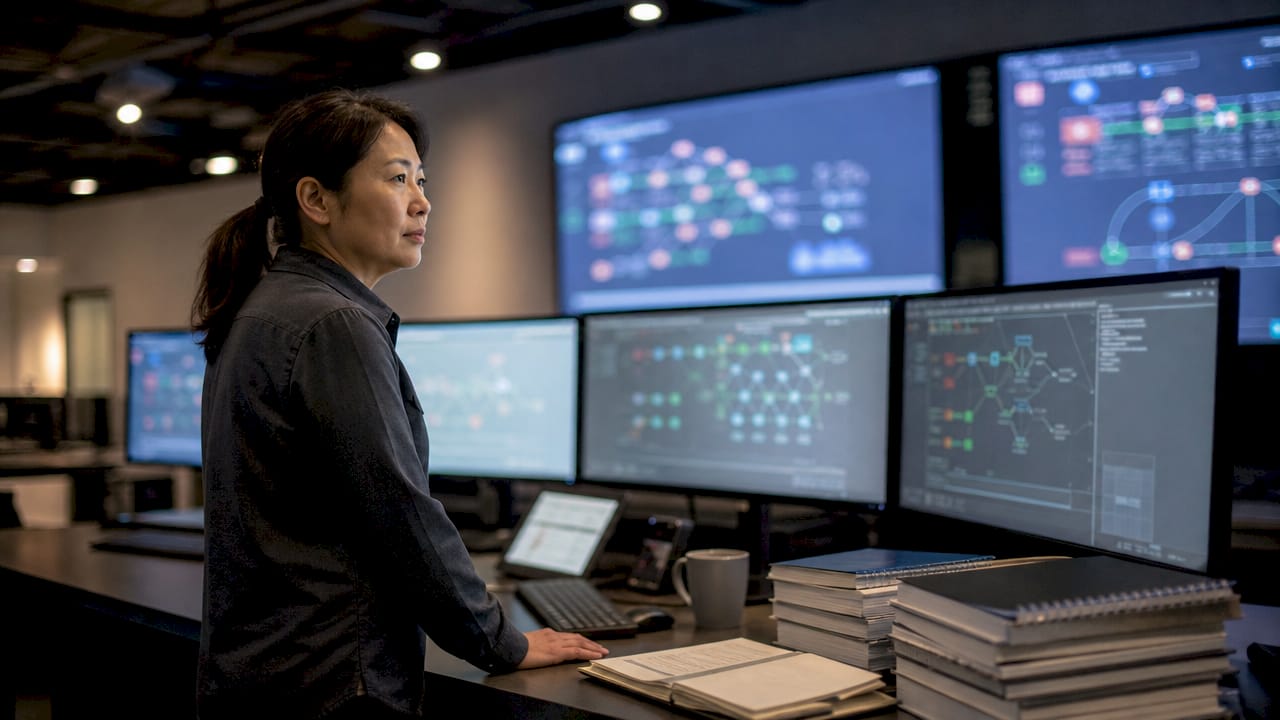 Engineer monitoring AWS network operations