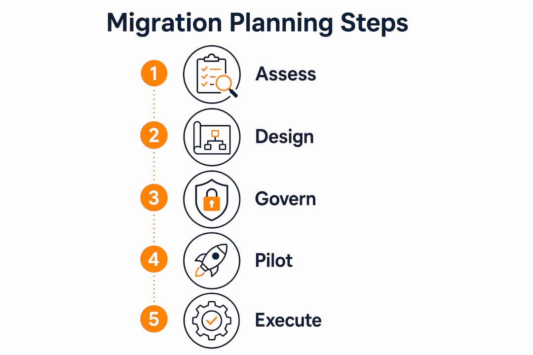 Infographic showing five key migration planning steps