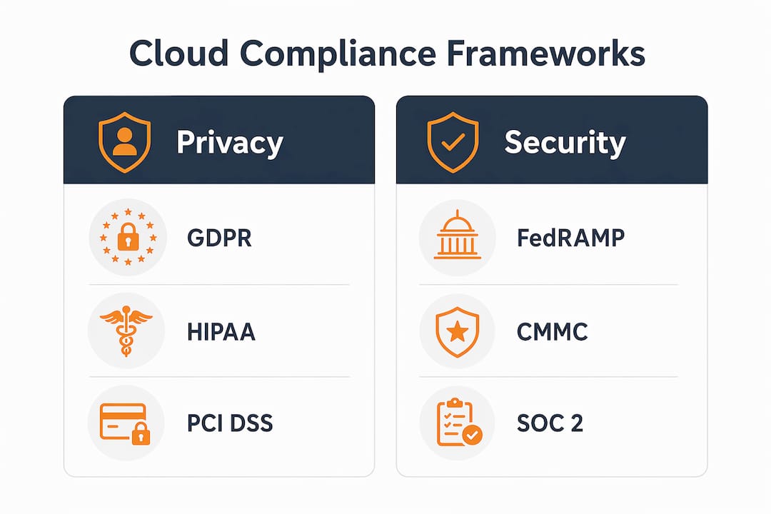 Infographic comparing cloud compliance frameworks categories