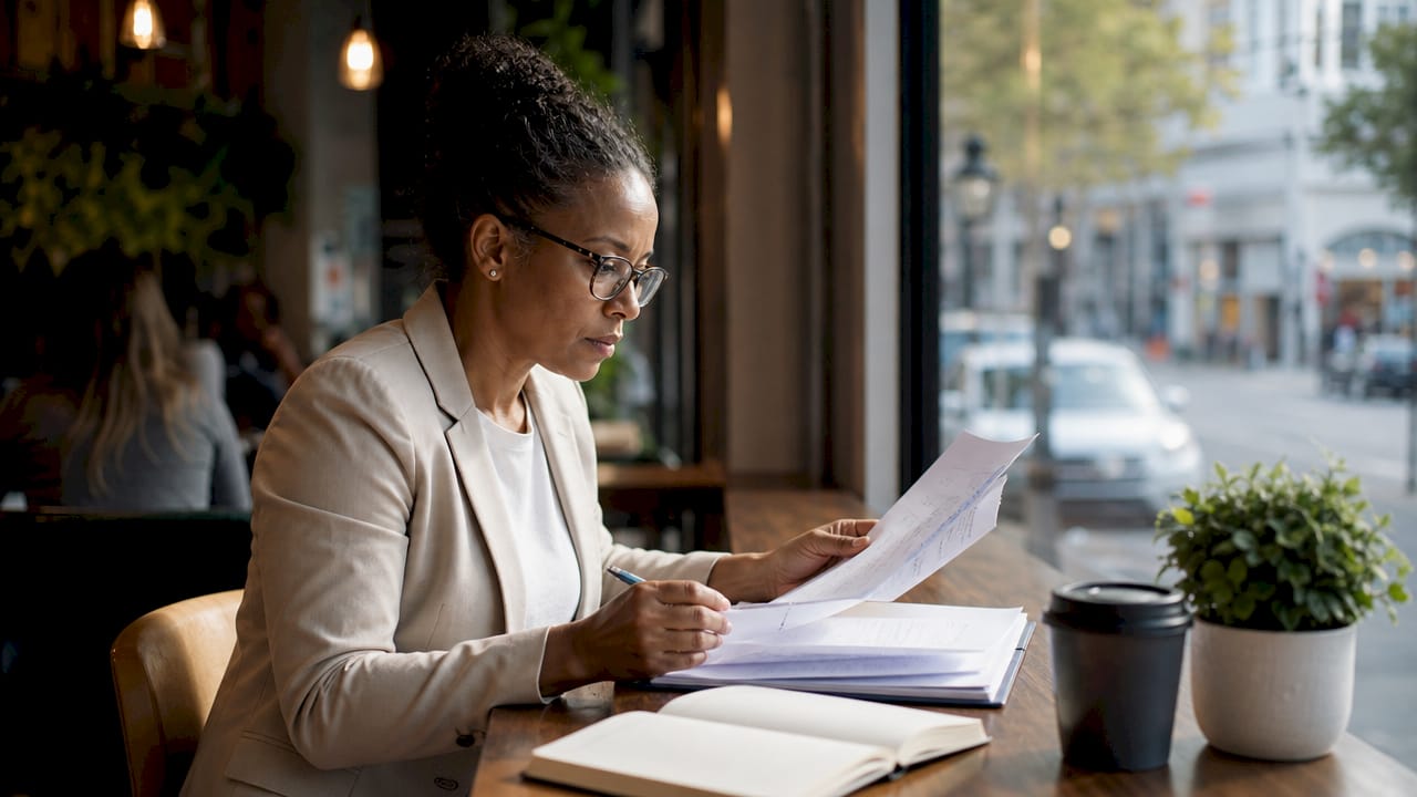 Auditor reviewing cloud compliance documents at desk