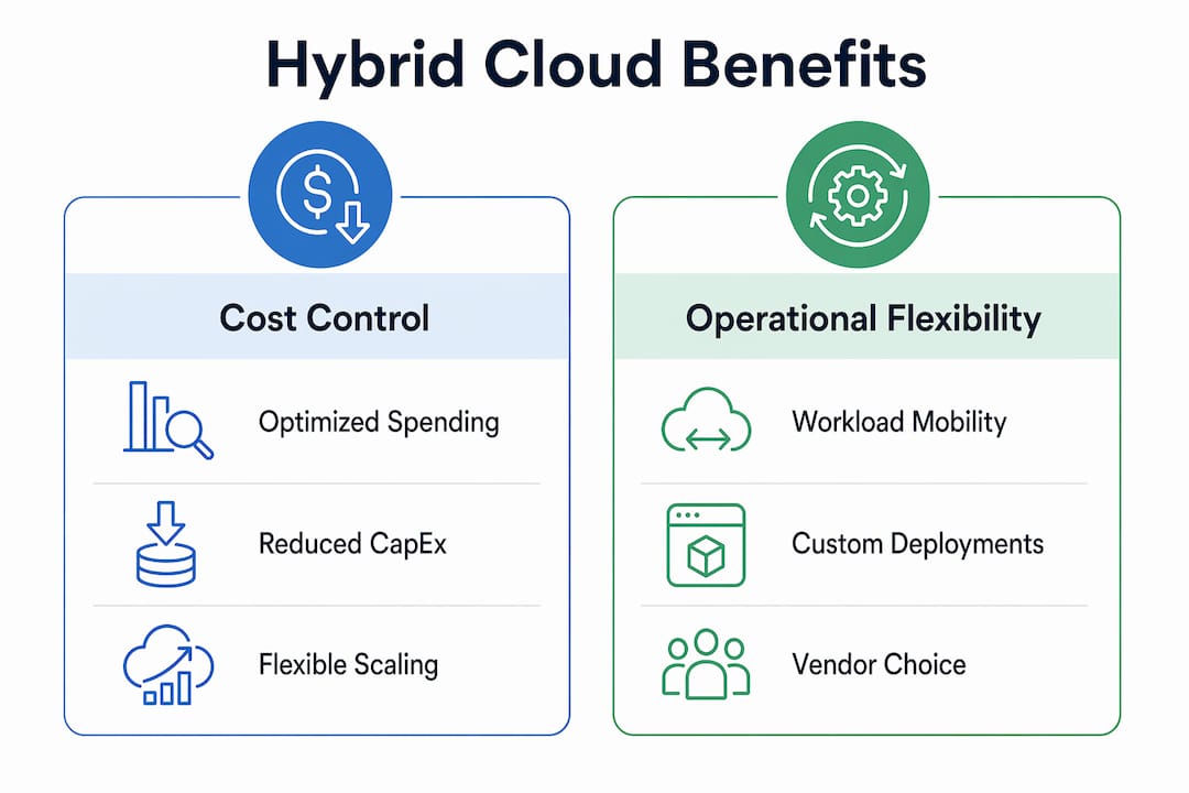 Infographic comparing hybrid cloud benefits