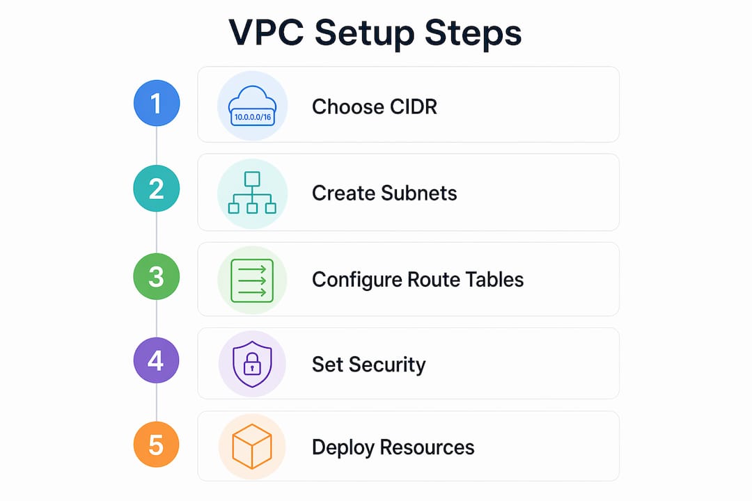 Infographic showing key AWS VPC setup steps