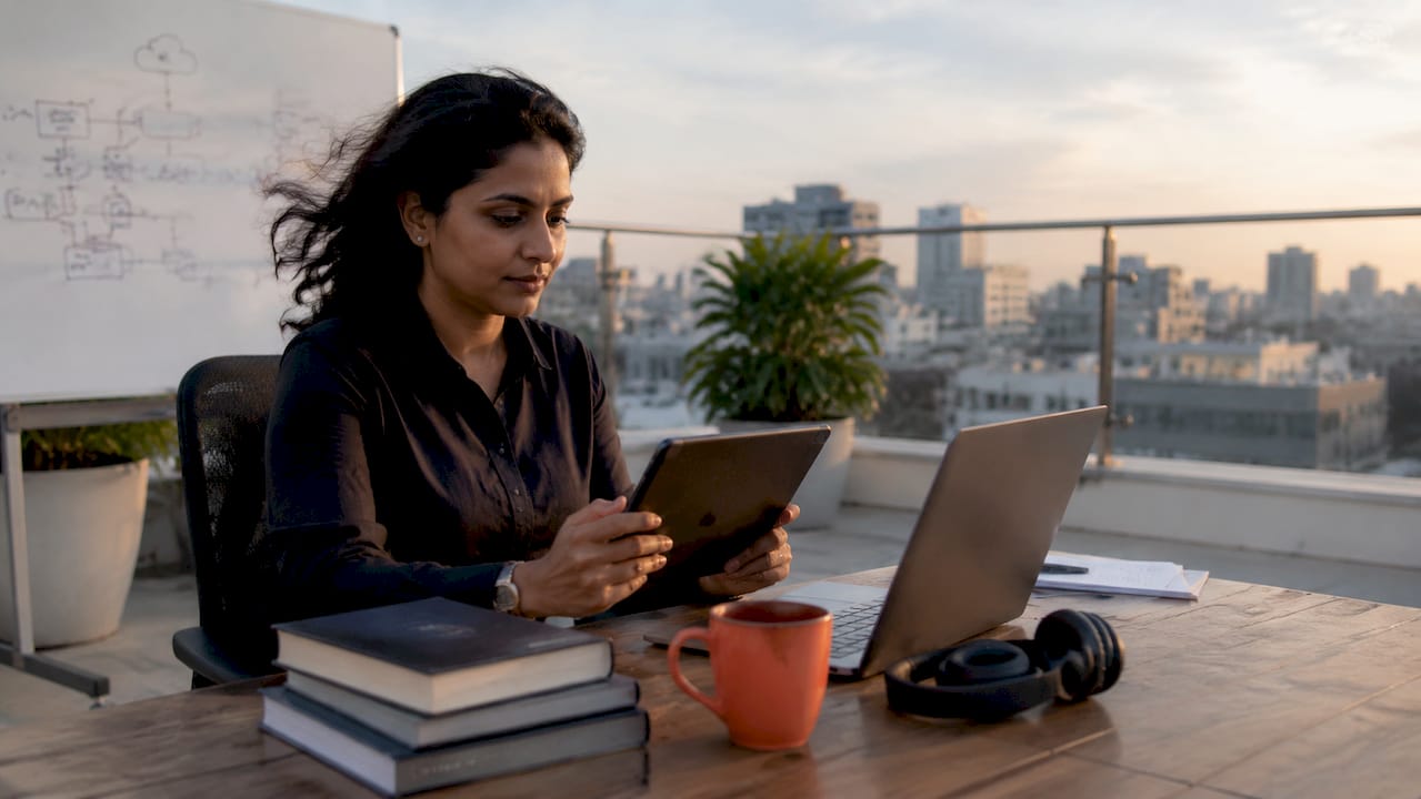 IT professional managing cloud workloads at desk