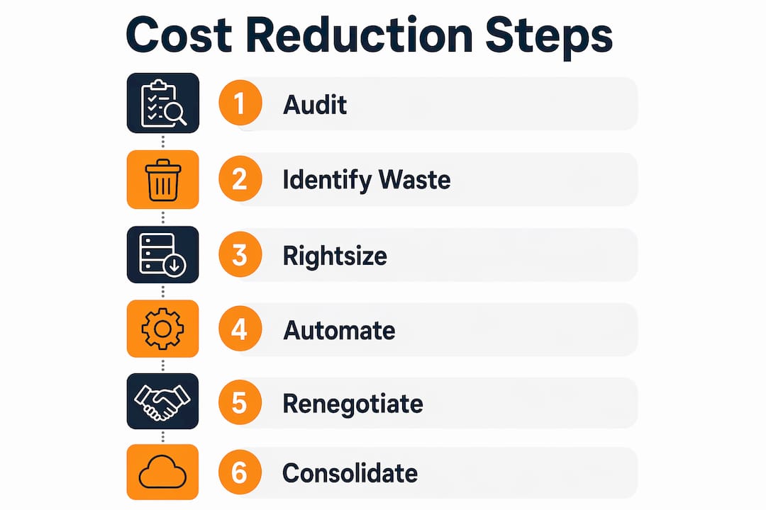 Infographic showing IT cost reduction step-by-step approach