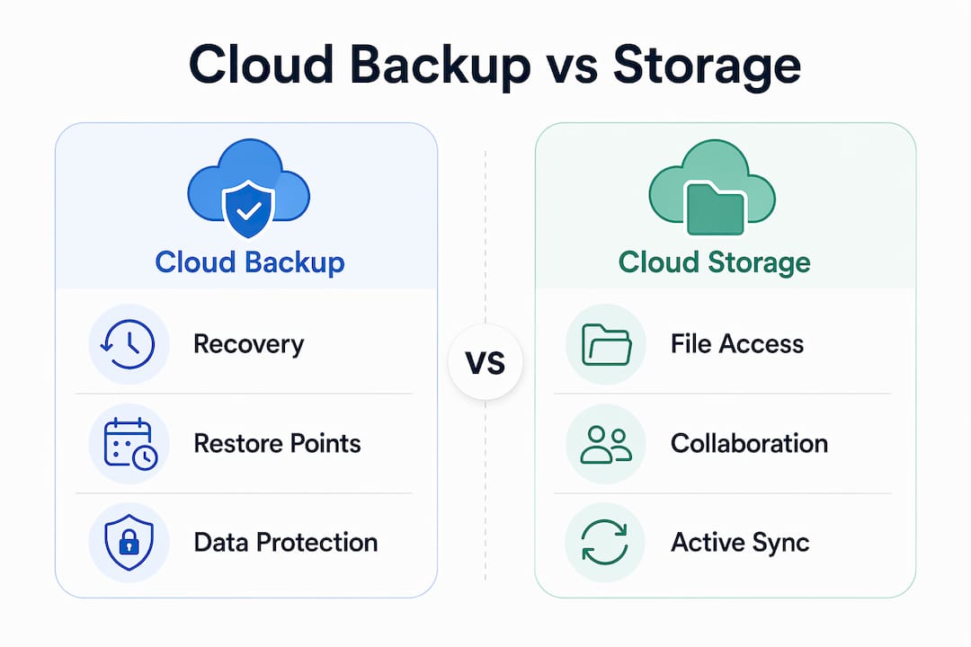 Infographic comparing cloud backup and cloud storage