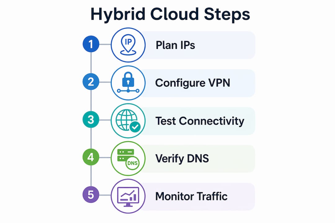 Infographic showing hybrid cloud connectivity steps