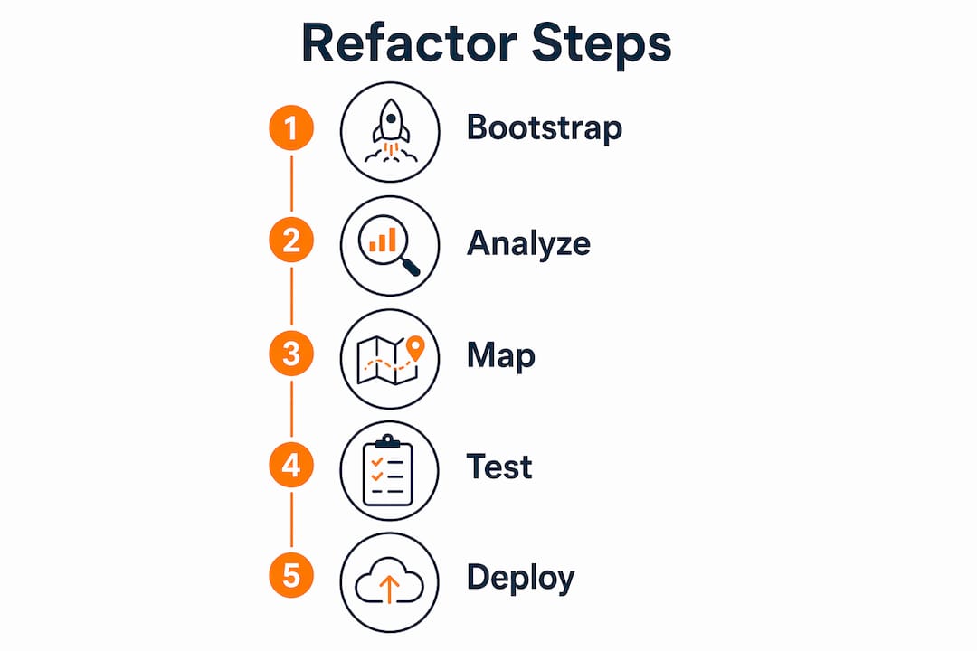 Infographic showing steps in AWS refactor process