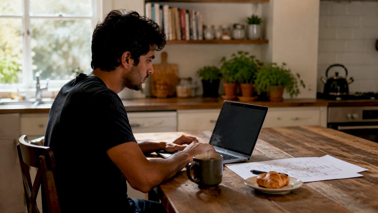 Technical founder working on cloud setup at desk
