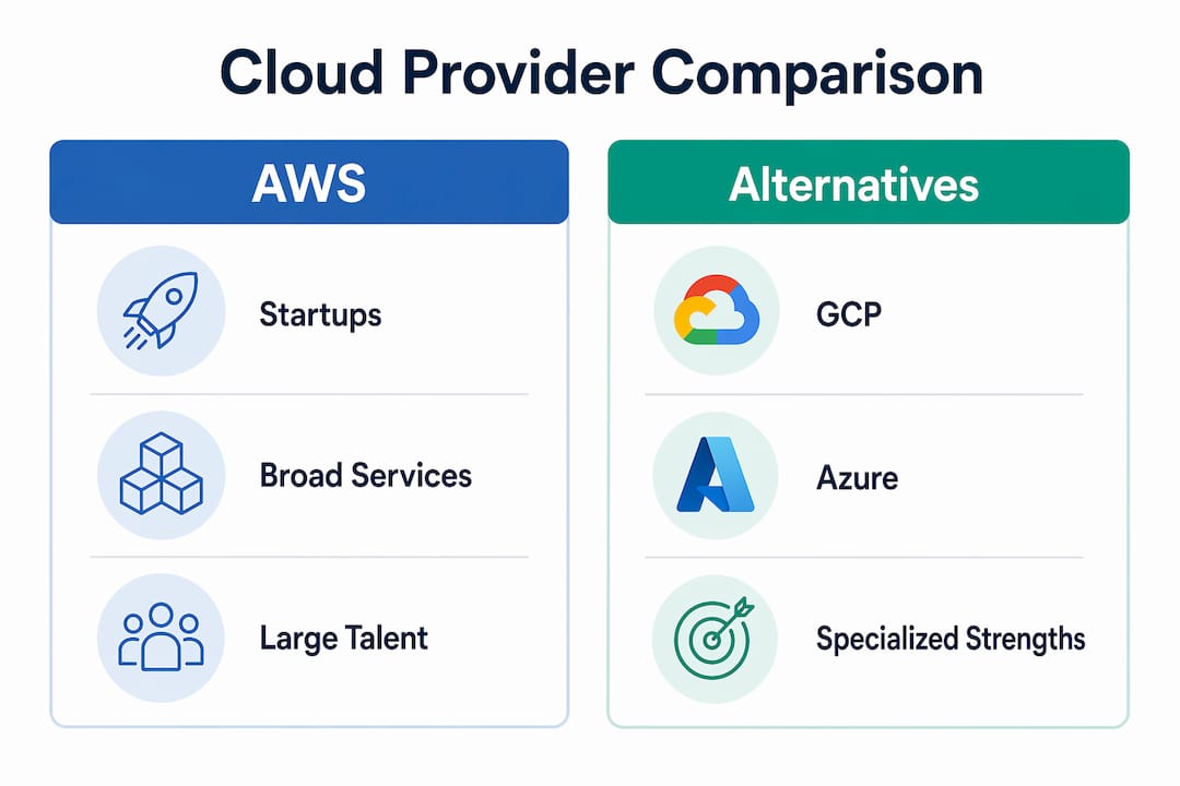 Infographic comparing key cloud providers for startups