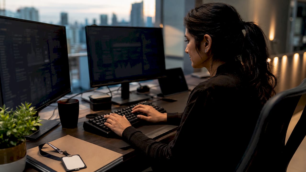 Security analyst working in modern operations center