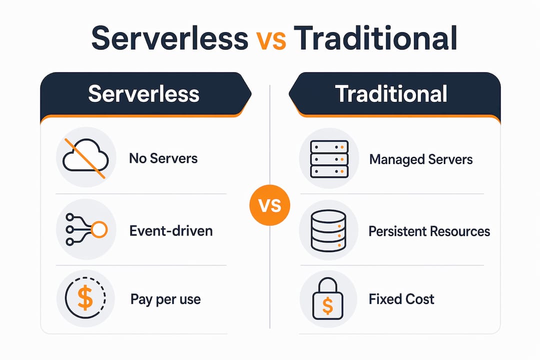 Infographic comparing serverless and traditional computing