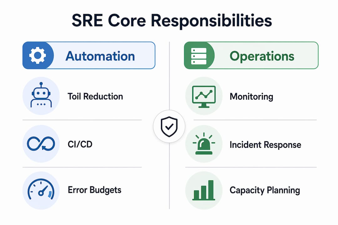 Infographic comparing automation and operations responsibilities of SRE