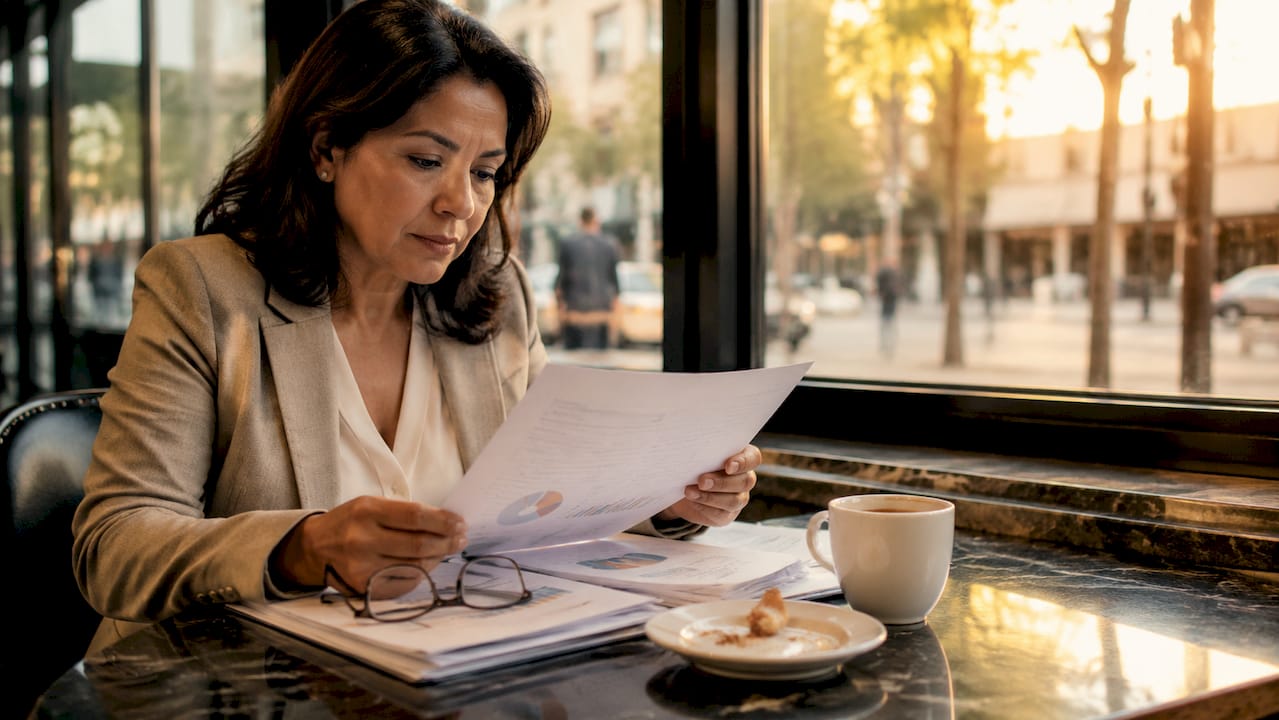 Businesswoman reviewing financial reports