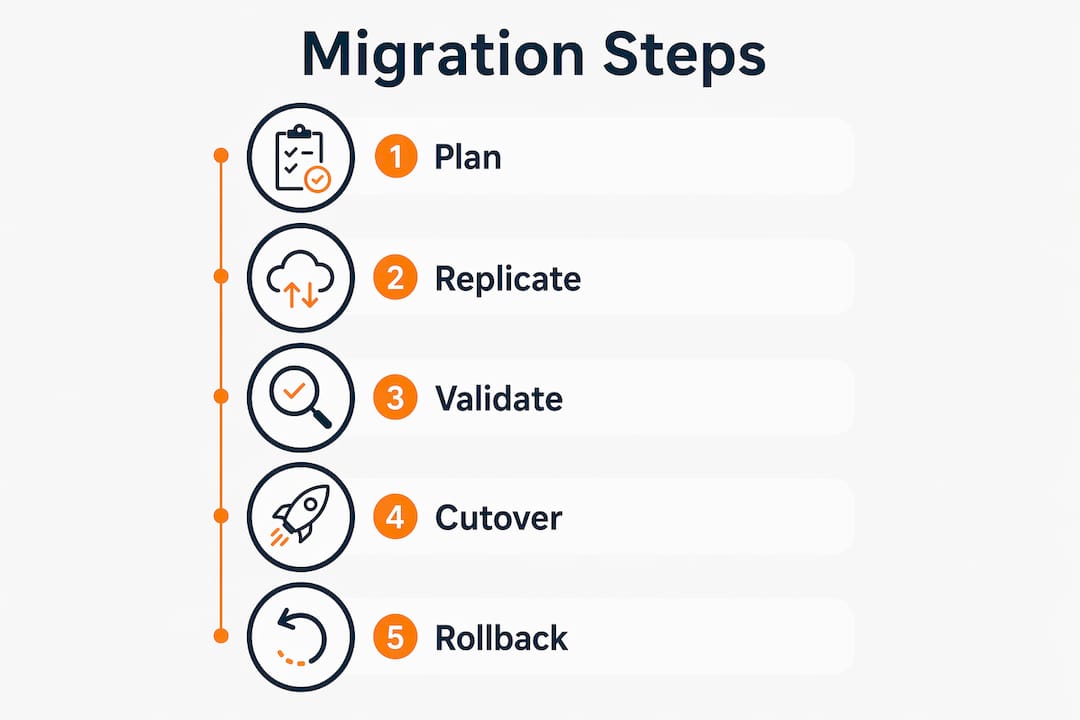 Infographic showing migration process steps