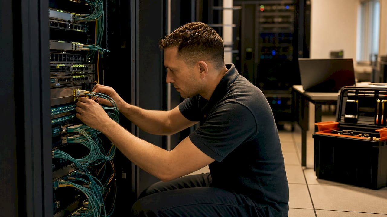 Technician connecting servers during migration