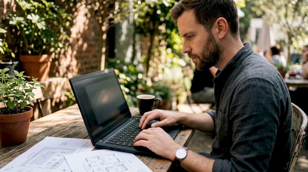 IT professional working on cloud disaster recovery laptop
