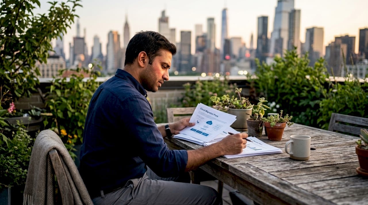 IT professional reviewing cloud migration plan
