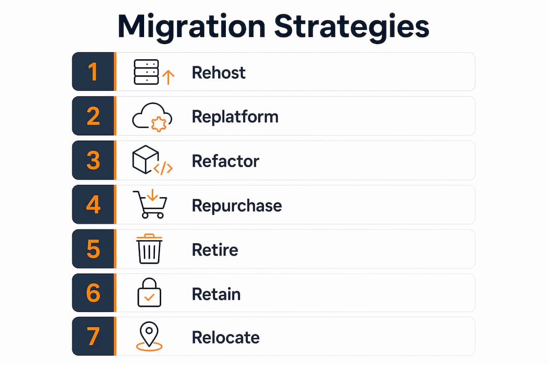 Infographic showing seven workload migration strategies