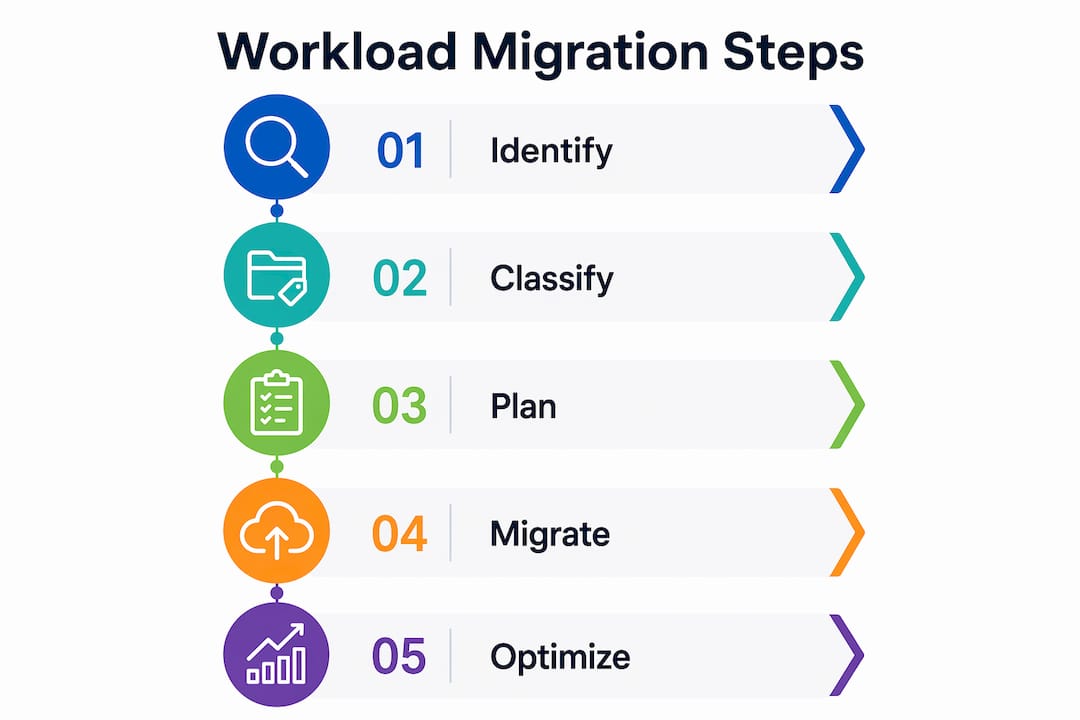 Infographic showing workload migration steps