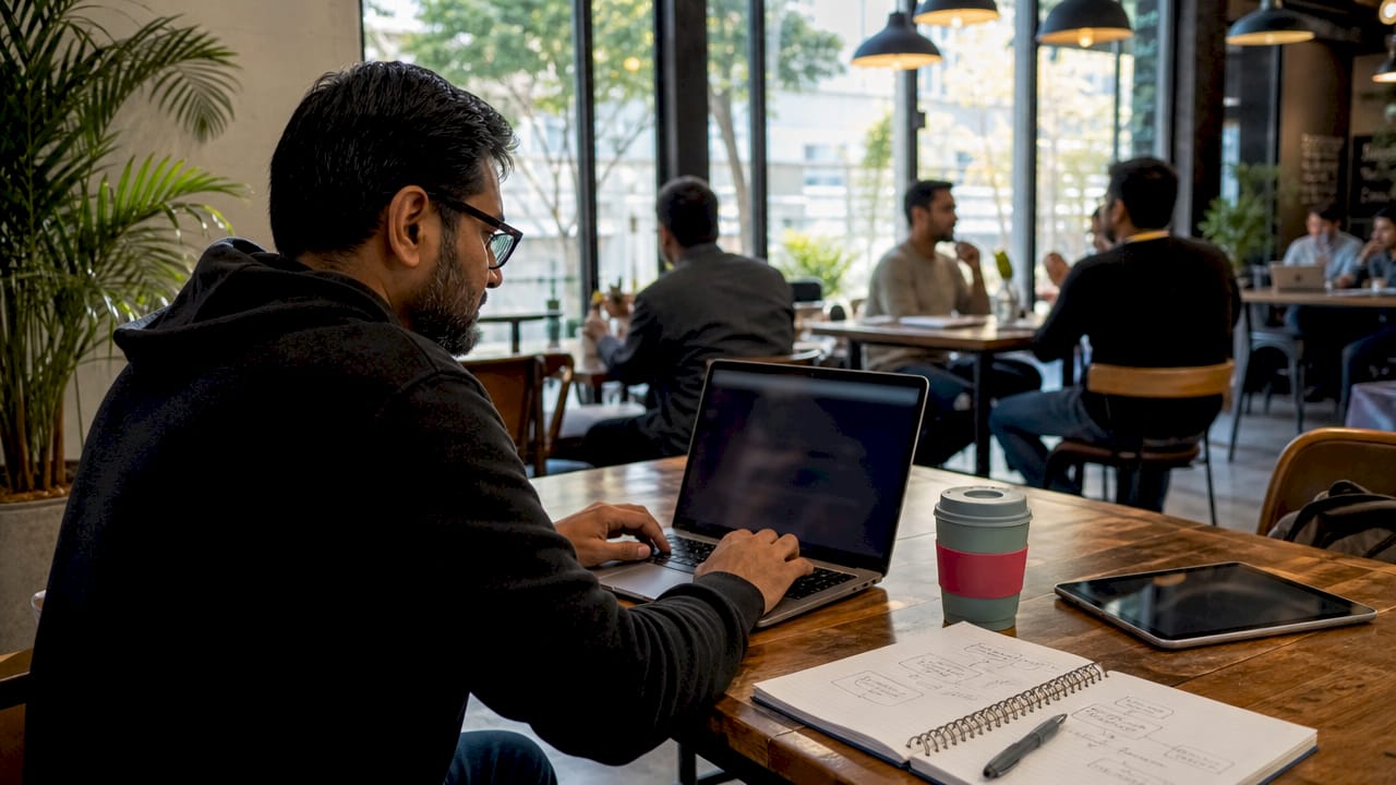 Engineer working on AWS backend at desk