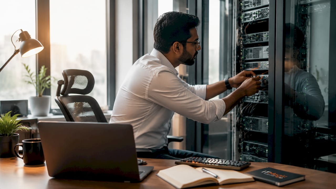 IT engineer configuring AWS GPU server rack