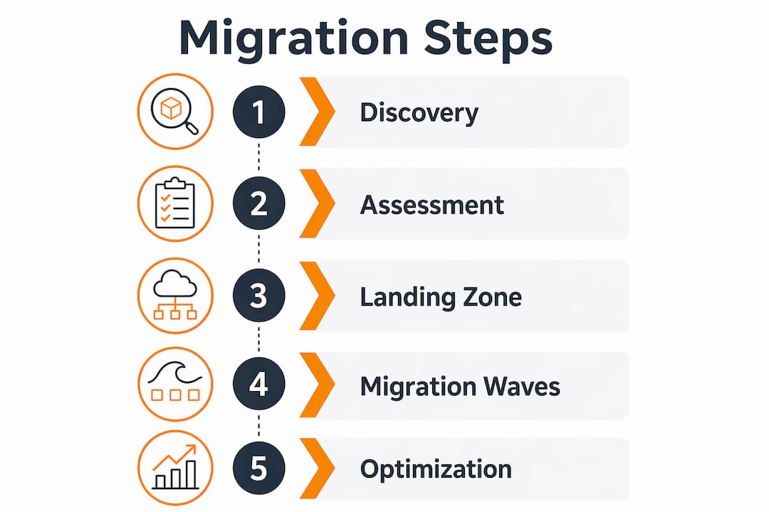 Infographic summarizing AWS migration step flow