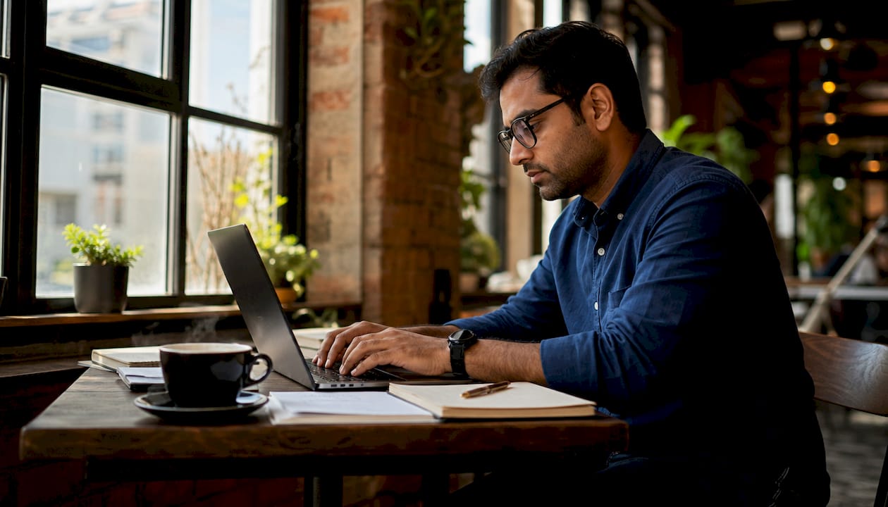 IT professional working on cloud migration laptop
