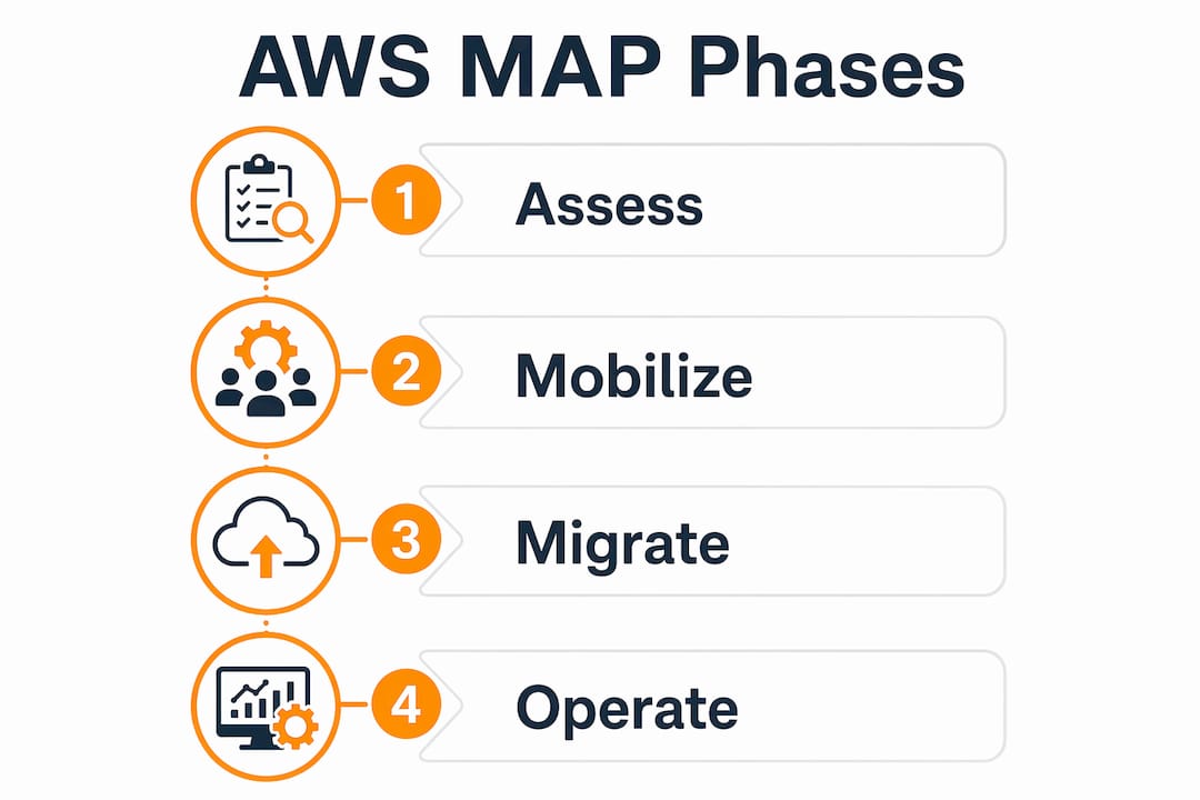 Infographic showing AWS Migration Acceleration Program phases