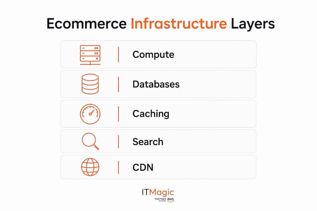 Infographic showing ecommerce cloud infrastructure layers hierarchy