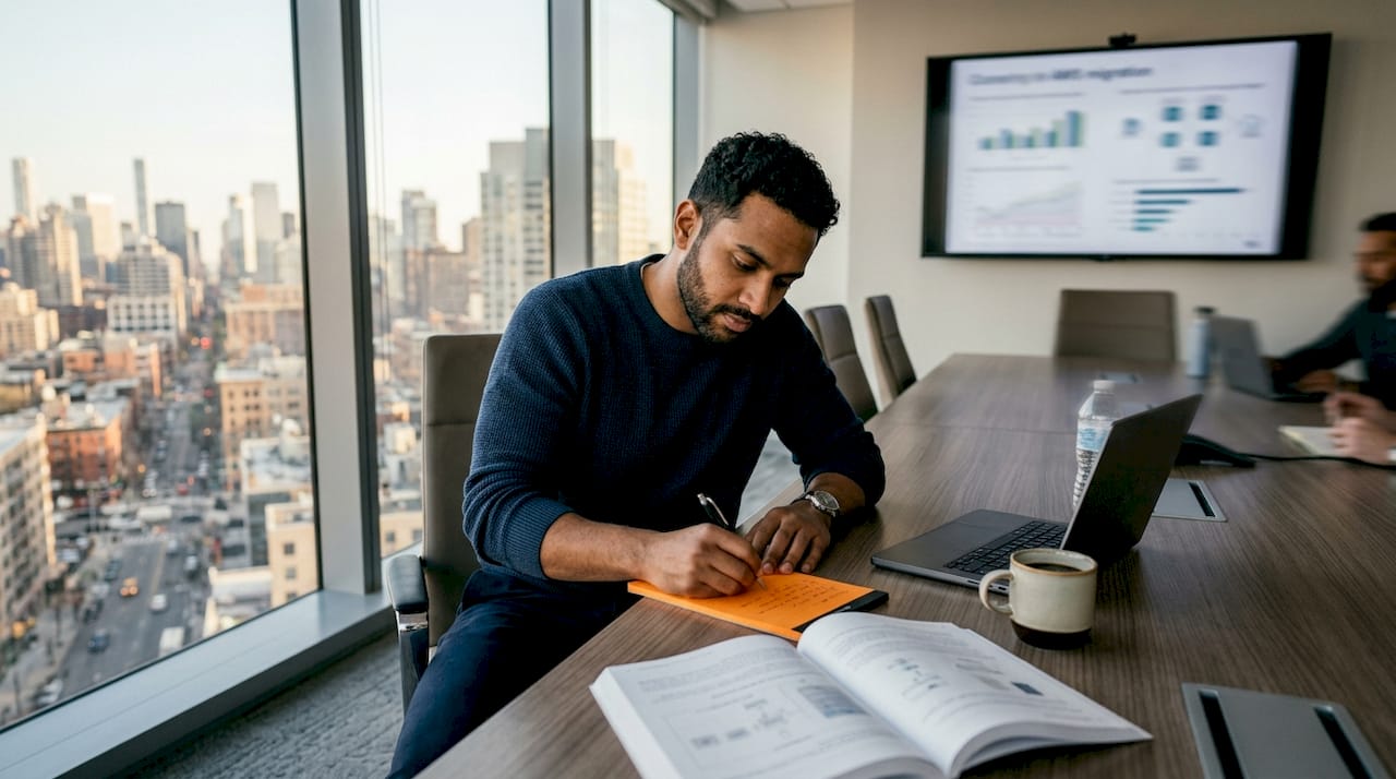 IT specialist analyzing AWS migration data